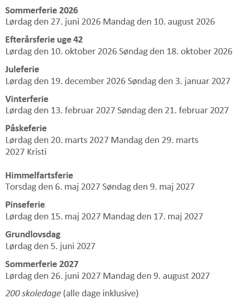 Feriekaldener 2026/2027